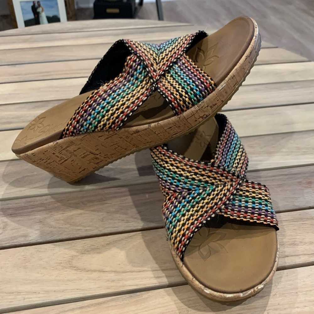 Skechers Beverlee Multi Color Wedges Cork Shoes Sandals Women's Size 10 - Picture 2 of 12